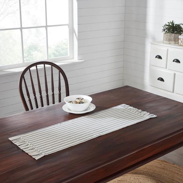 VHC Brands Kaila 12 in. W x 36 in. L Navy Creme Striped cotton Tabel Runner