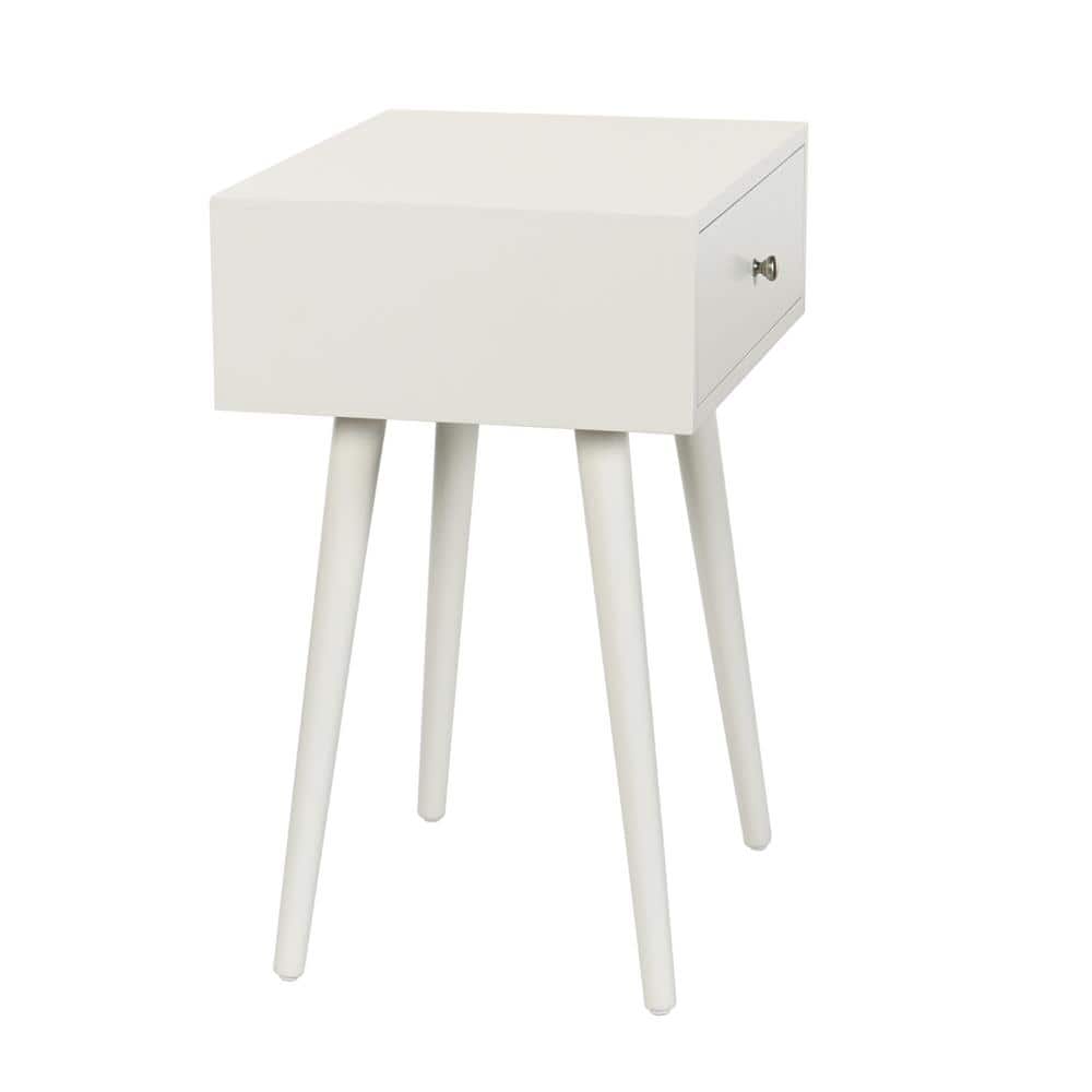 Arthur 17.75 in. Farmhouse White Rectangle Wood End Table with Storage