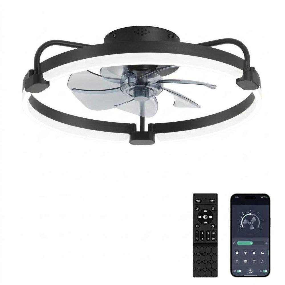 20 in. Black Housing Black Blade Flush Mount Modern Ceiling Fan with Dimmable LED Light with Remote Included price history on PriceWatchPro