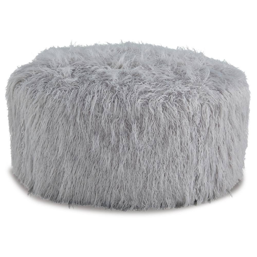 Galice Light Gray Polyester Round Oversized Accent Ottoman