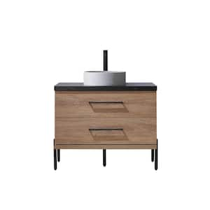 Trento 36 in. W x 21.7 in. D x 34.6 in. H Single Concrete(C) Sink Bath Vanity in North Oak with Black Sintered Top