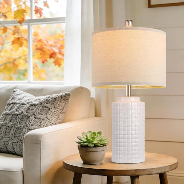 ROTTOGOON 23 in. White Woven Ceramic Table Lamp Set of 2