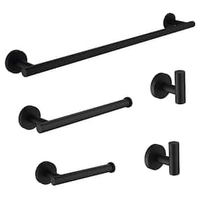 5-Piece Bath Hardware Set with Towel Bar Hand Towel Holder Towel Hook and Toilet Paper Holder in Matte Black