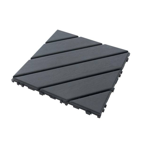cadeninc 12 in. x 12 in. Gray Square Waterproof Plastic Interlocking Deck Tiles (Set of 44 Tiles)
