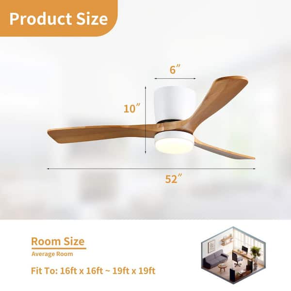 52 in. Integrated LED Indoor Flush Mount White/Oak Standard Ceiling Fan with Light and Remote DC Motor