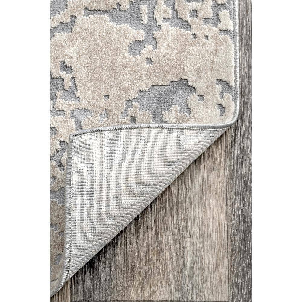 Chastin Beige and Gray Abstract Round Synthetic Rug