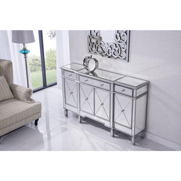 Timeless Home 3 Drawer 4 Door In Hand, Mirrored 3 Drawer And 4 Door Console Table Silver Grey