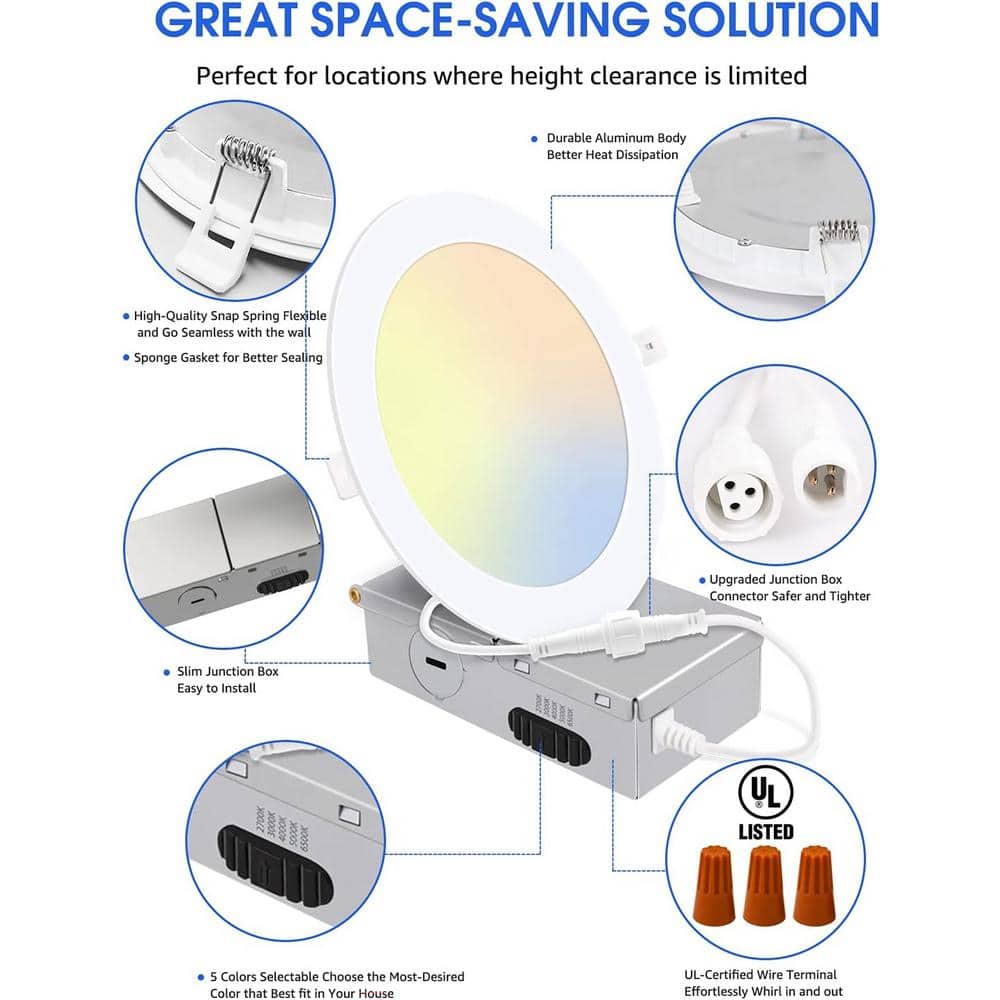 6'' White Ultra-Thin Dimmable LED Recessed Downlight