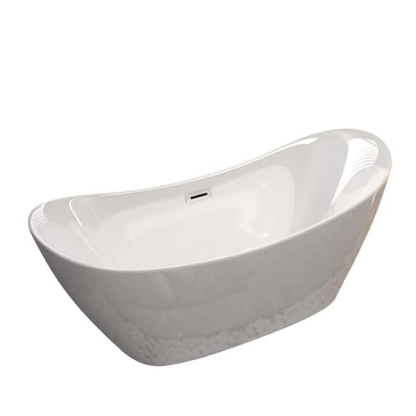 59.10 in. x 29.50 in. Flat Bottom Acrylic Freestanding Soaking Bathtub with Center Drain in Gloss White