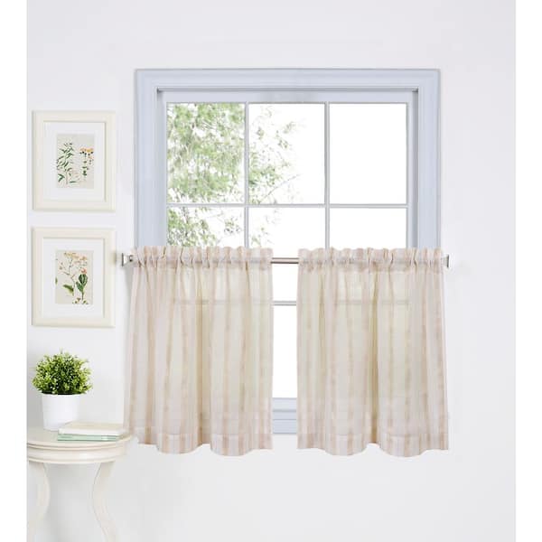 Elrene Linen Striped Rod Pocket Room Darkening Curtain - 30 in. W x 24 in. L (Set of 2)