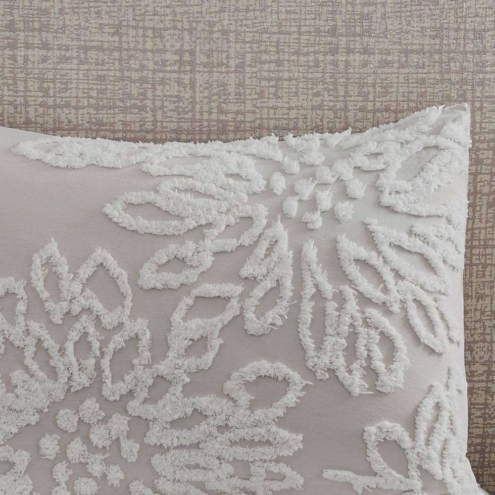 Shabby Chic Grey & White Cotton Chenille Floral Duvet Set - King/Cal King