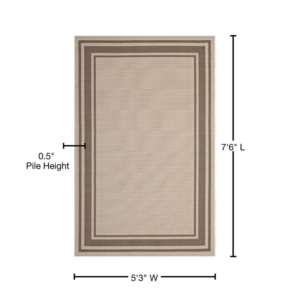Rim Light and Dark Beige 5x8 Synthetic Indoor/Outdoor Area Rug