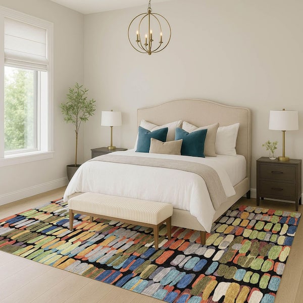 Chantille Machine Washable Indoor/Outdoor Abstract ACN2349 Black 8 ft. x 10 ft. Area Rug