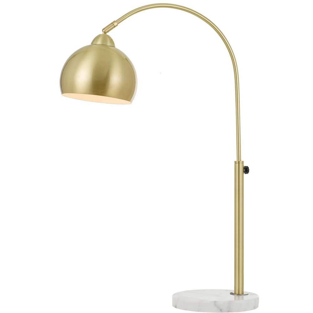 Hanover 31 in. H Colette Single-Bulb Table Lamp with White Marble Base, Metal Globe Shade, and Adjustable Arm, Pale Gold Finish
