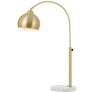 31 in. H Colette Single-Bulb Table Lamp with White Marble Base, Metal Globe Shade, and Adjustable Arm, Pale Gold Finish