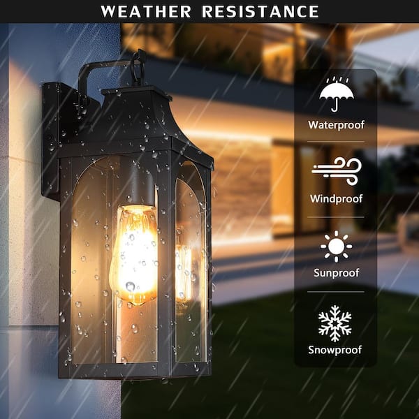 13.63 in. 1-Light Matte Black Outdoor Wall Lantern Sconces with No Bulbs Included (2-Pack)