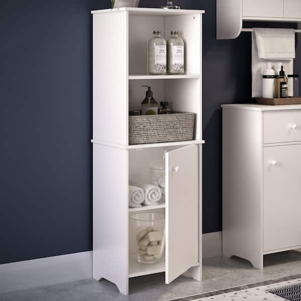 Medford 15.75 in. W x 11.75 in. D x 46 in. H White Tall Bathroom Storage Cabinet and Linen Organizer with Door