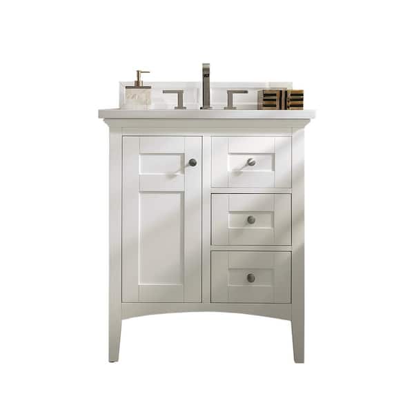 James Martin Vanities Palisades 30 in. W x 23.5 in.D x 35.3 in. H Single Vanity in Bright White with Solid Surface Top in Arctic Fall