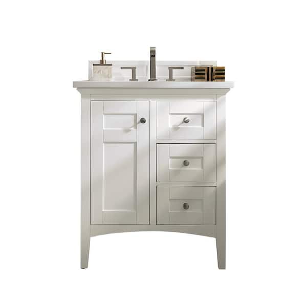 James Martin Vanities Palisades 30 in. W x 23.5 in.D x 35.3 in. H Single Vanity in Bright White with Marble Top in Carrara White