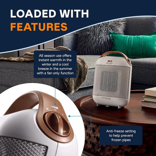DeLonghi 1500-Watt 11 in. Electric White Capsule Compact Ceramic