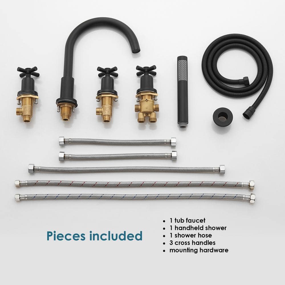 Matte Black Brass Deck-Mount Tub Faucet with Handshower