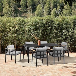 Beowulf Black 7-Piece Aluminum Outdoor Dining Set with Dark Grey Cushions
