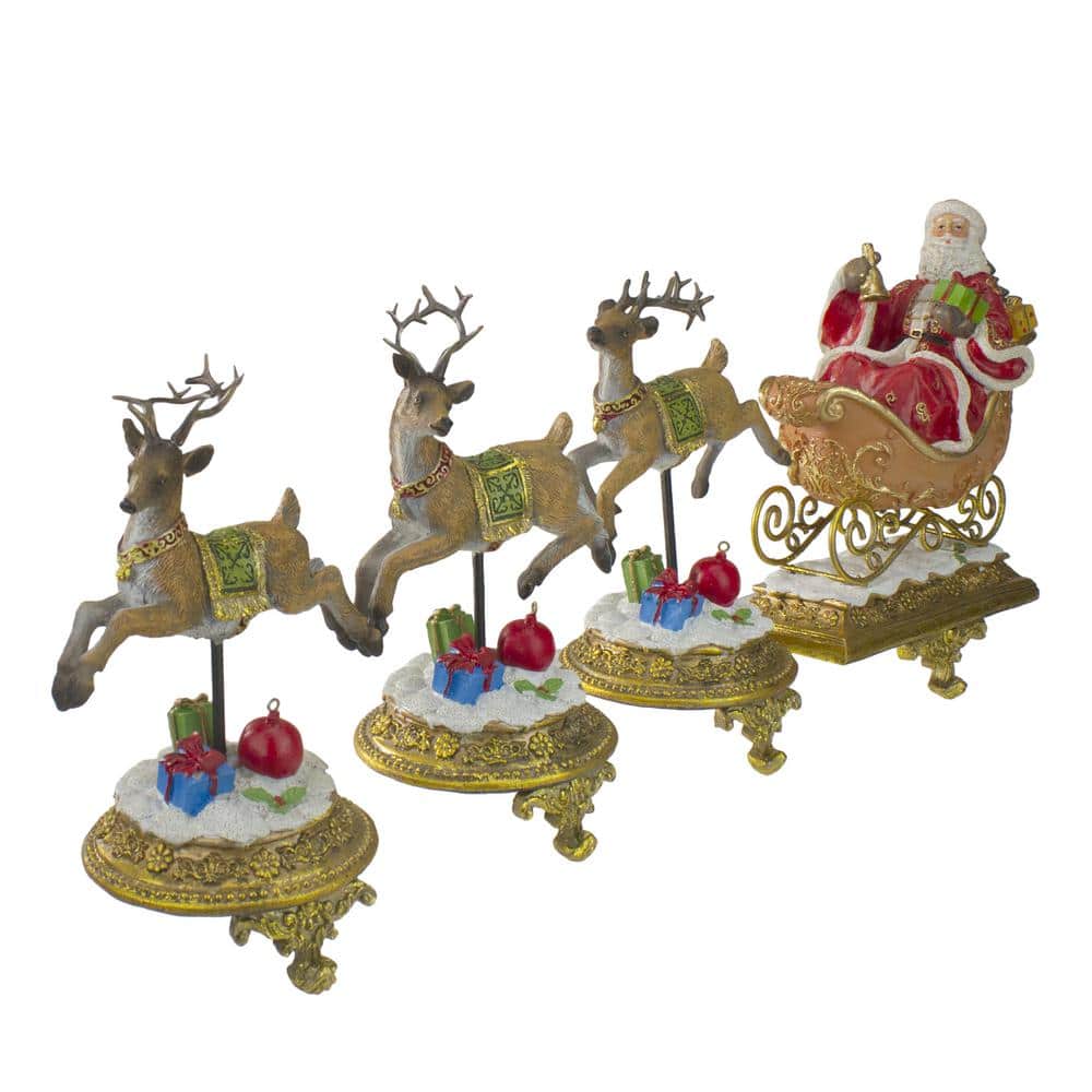 Santa and Reindeer Glittered Christmas Stocking Holders Set