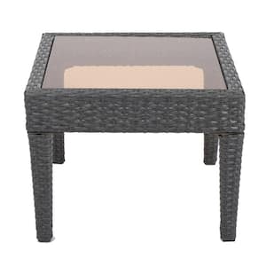 Gray Square Faux Rattan Outdoor Patio Side Accent Table for Outdoors, Garden, Lawn, Backyard