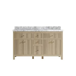 Sonoma Oak 60 in. W x 22 in. D x 36 in. H Double Sink Bath Vanity in White Oak with 2" Carrara Marble Top