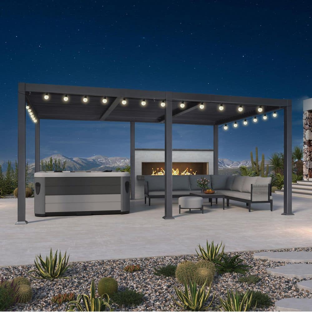 11.4 ft. x 17.5 ft. Gray Aluminum Patio Louvered Pergola Hardtop Gazebo with Adjustable Sunshade Roof and String Lights price history on PriceWatchPro