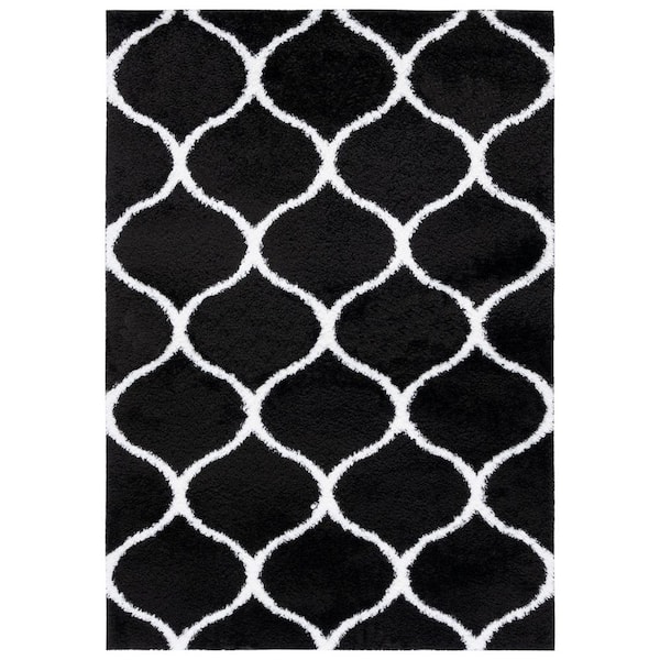 Tahoe Shag 7 ft. x 9 ft. Black/White Trellis Modern Area Rug