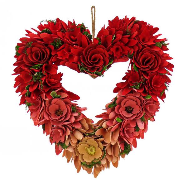 Photo 1 of 16 in. Height Red Ombre Floral Valentine's Heart Wreath