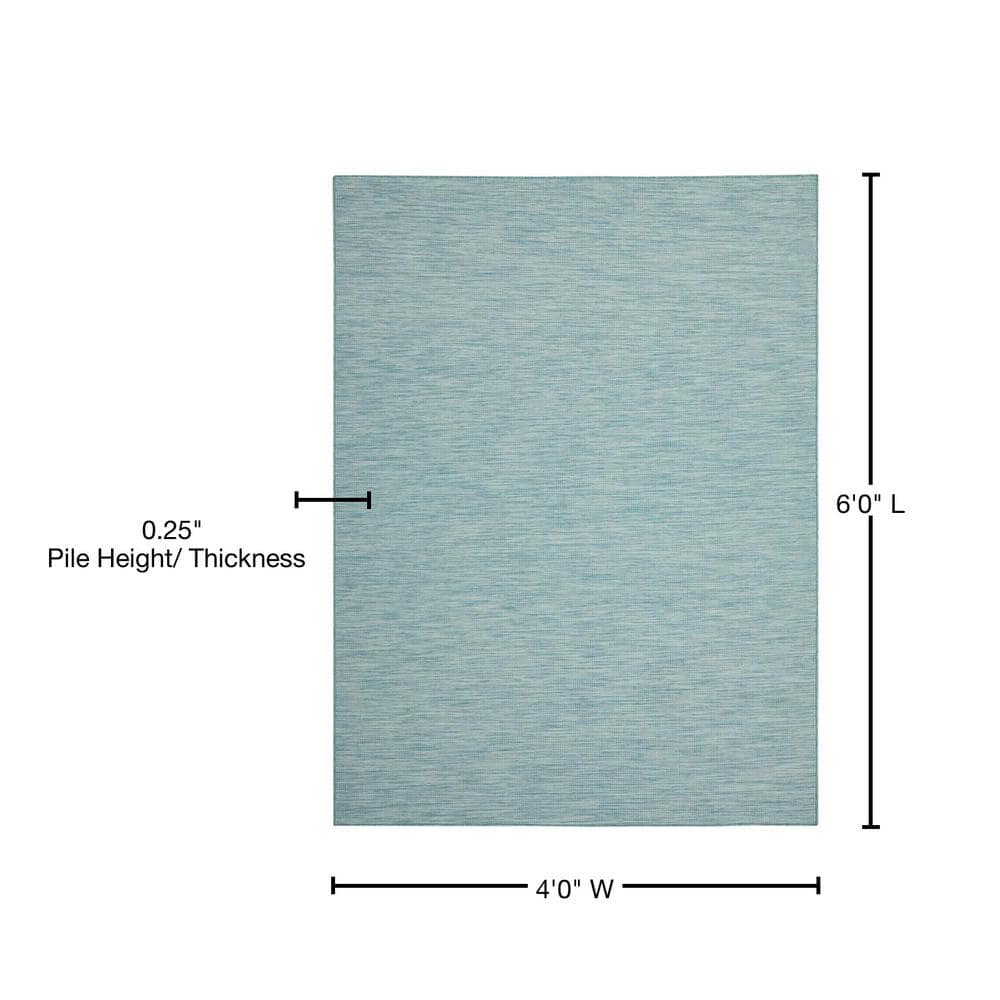 Aqua Solstice Flat Woven 4' x 6' Reversible Outdoor Rug