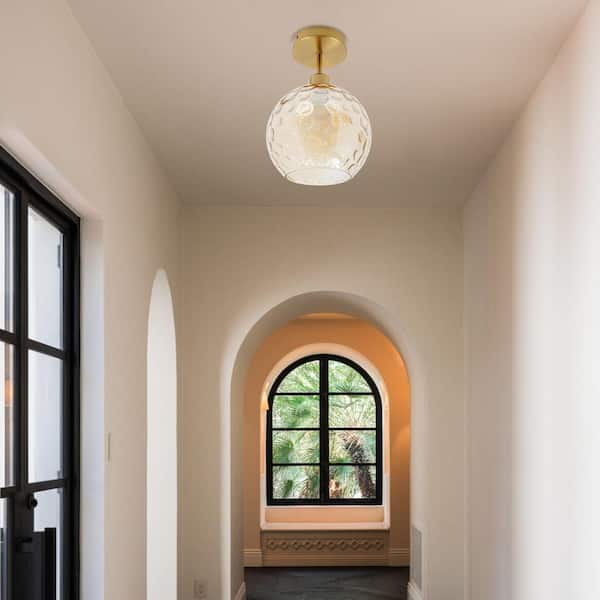 OUKANING 7.87 in. 1-Light Gold Modern Semi-Flush Mount Ceiling