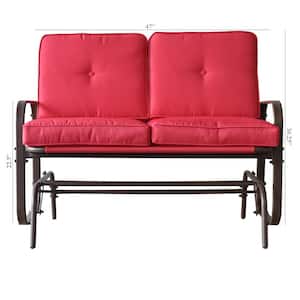Tolentino 2-Person Brown Steel Outdoor Loveseat Glider with Polyester Red Cushion