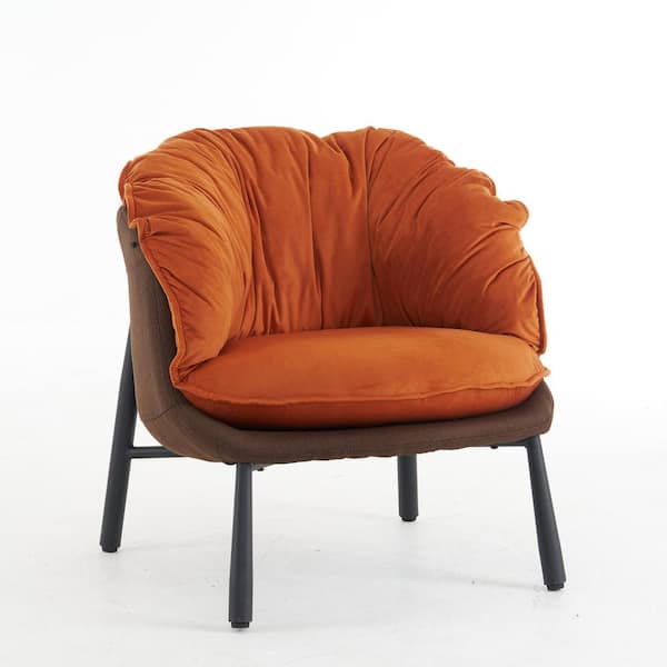 Orange Velvet and Cotton Linen Circle Armchair with Removable Cushion