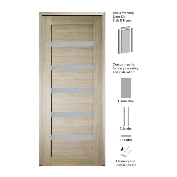 28 in. x 80 in. Leora Right-Hand 5-Lite Frosted Glass Shambor Wood Composite Single Prehung Interior Door