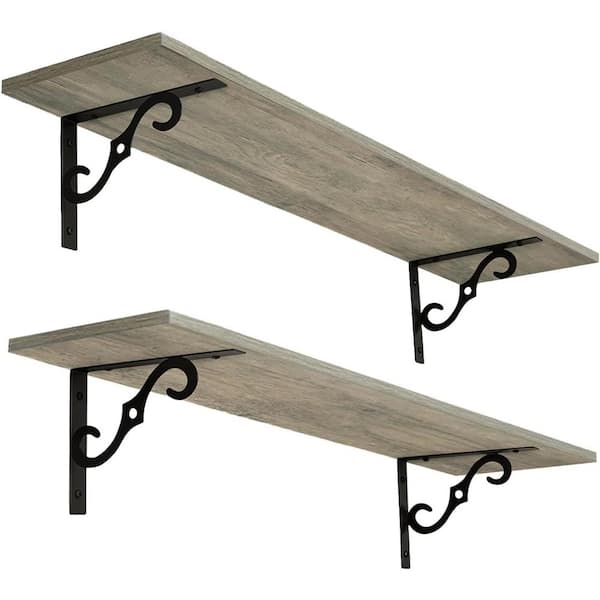 Unbranded 23.6 in. W x 7.9 in. D Gray Wash Wood Floating Shelves for wall Decor 2 Decorative Wall Shelf