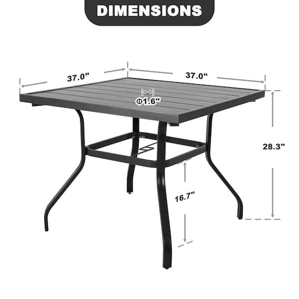 Black Square Metal Outdoor Patio Dining Table with Umbrella Hole