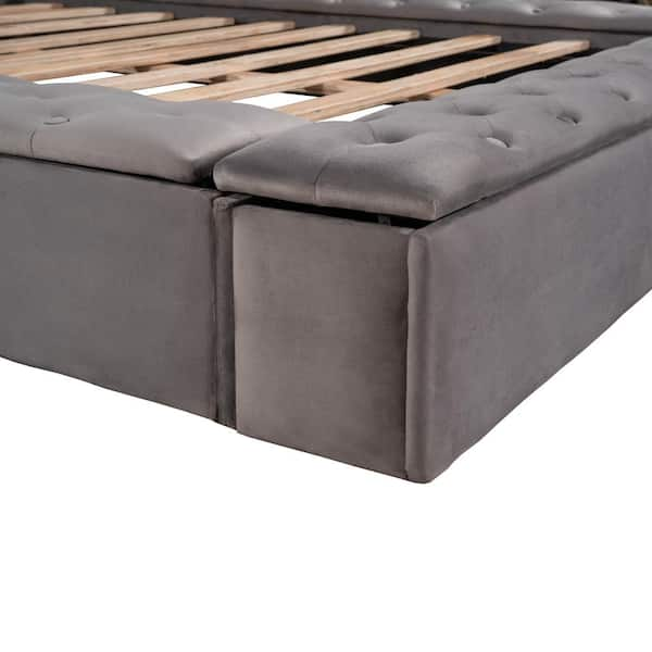 Gray Velvet Tufted Upholstered Full Size Platform Bed Frame with Headboard  and a Big Drawer Storage System WZT-WF296850AAE - The Home Depot