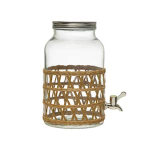 Glass and Grass Jar Beverage Dispenser with Woven Seagrass Sleeve, Natural