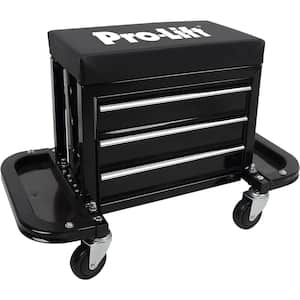 Mechanic Roller Seat with Tool Box - 3-Drawer Rolling Tool Chest Stool with Padded Seat Cushion - 400 Lbs Capacity
