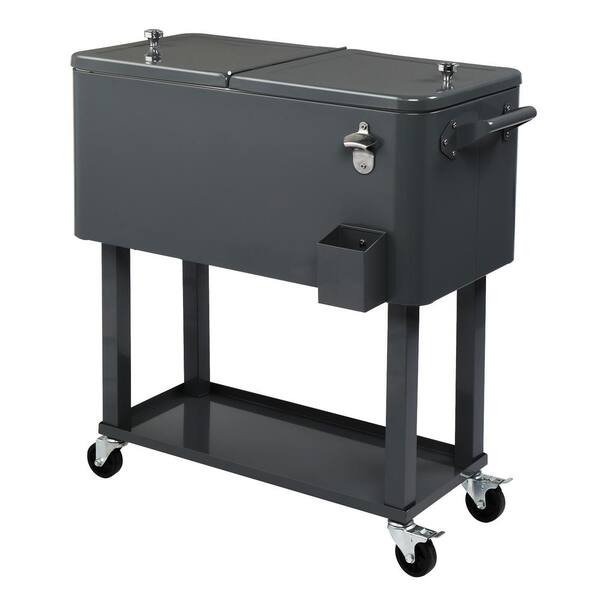 Winado Dark Grey 80 qt. Iron Beverage Wheeled Cooler with Shelf