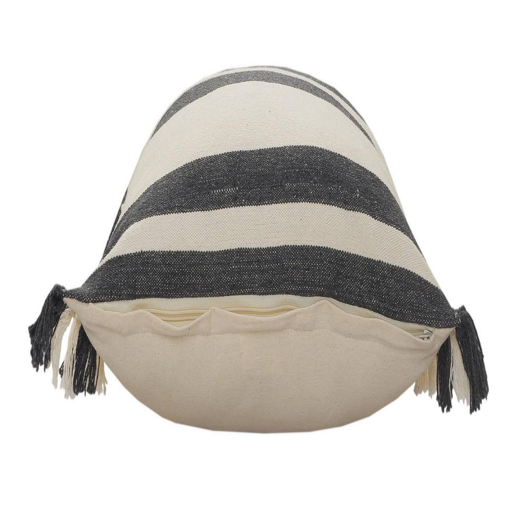 Gray and White 20" Square Striped Fringe Throw Pillow