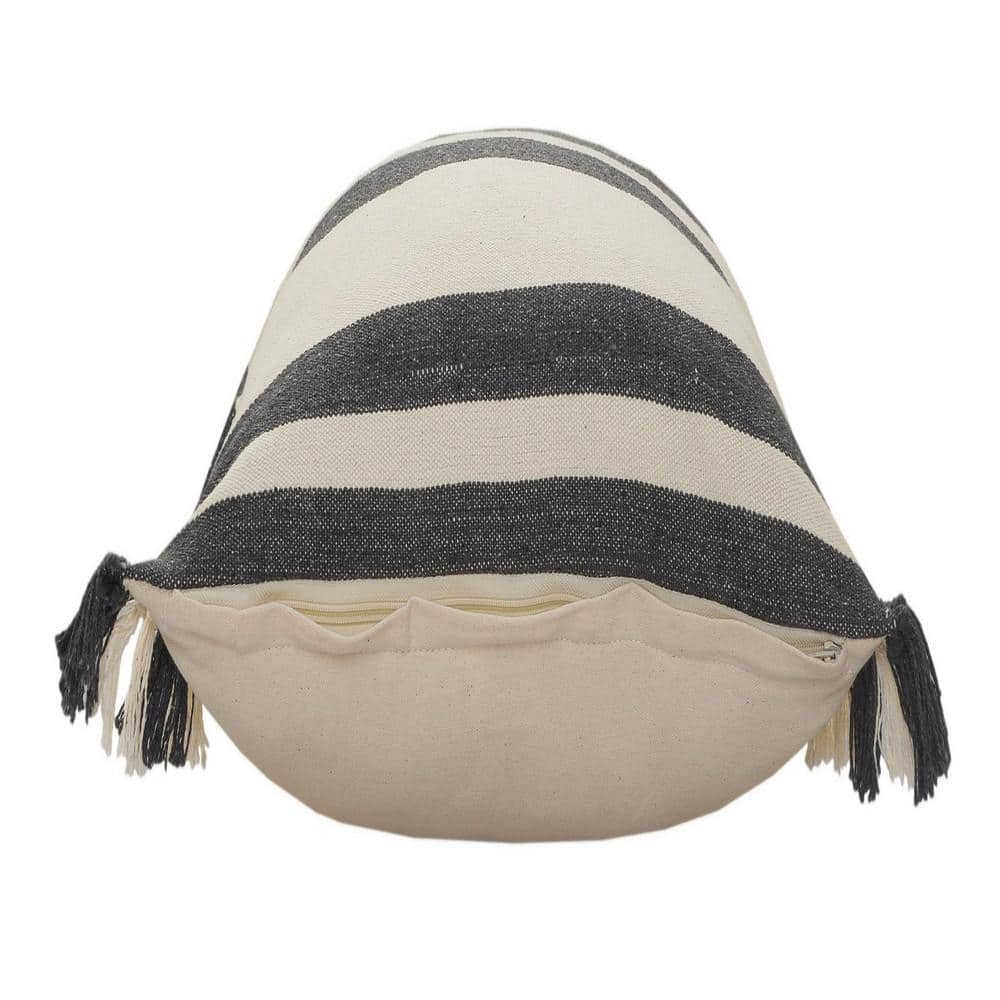 Gray and White 20" Square Striped Fringe Throw Pillow