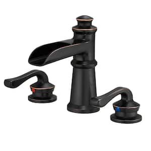 8 in. Waterfall Widespread 2-Handle Bathroom Faucet With Supply Line in Spot Resist Oil Rubbed Bronze