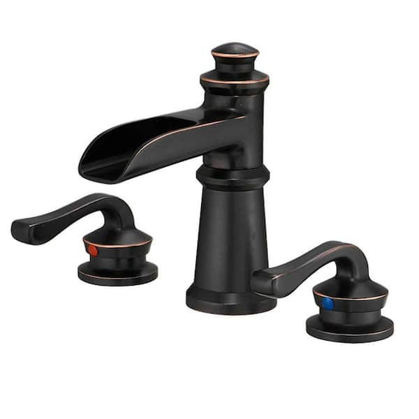 BWE 8 in. Waterfall Widespread 2-Handle Bathroom Faucet With Supply Line in Spot Resist Oil Rubbed Bronze