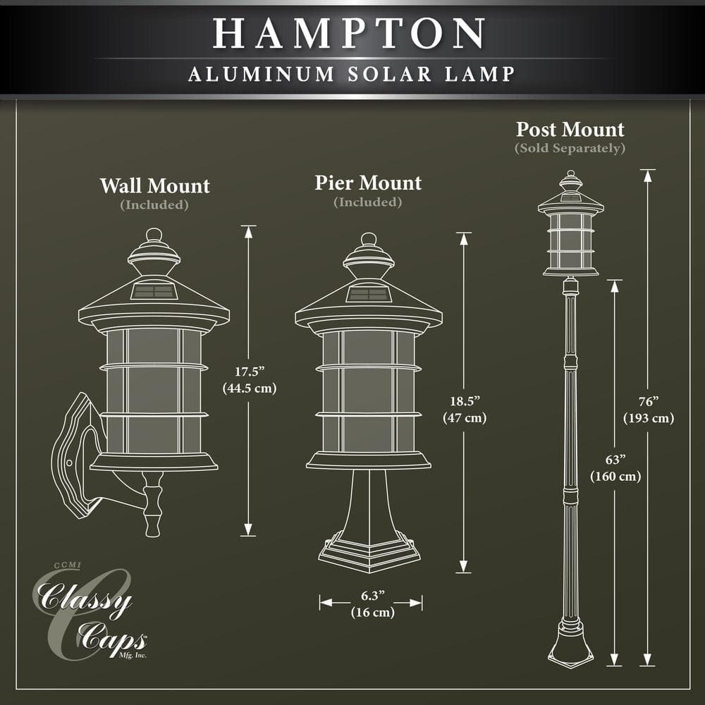 Black Aluminum LED Solar Lamp Post with Decorative Glass