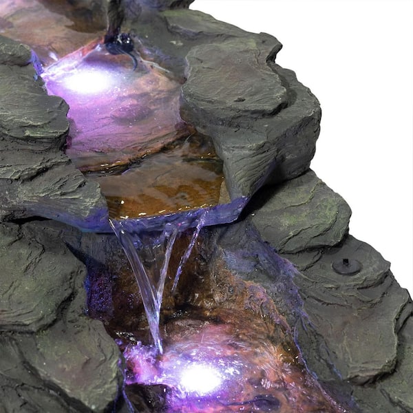 Alpine Corporation - 19 in. Tall Outdoor Tiering Rocky River Stream Water Fountain with LED Lights