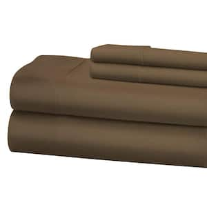 1200 Thread Count Deep Pocket Solid Cotton Sheet Set (Queen, Brown)